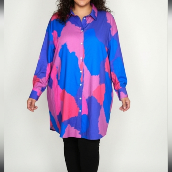 Plus Size Pink Collared Shirt Dress - Picture 7 of 7